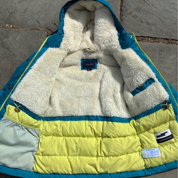 Lands' End Bright Teal Hooded Puffer Jacket with Sherpa Hood - Picture 2 of 8